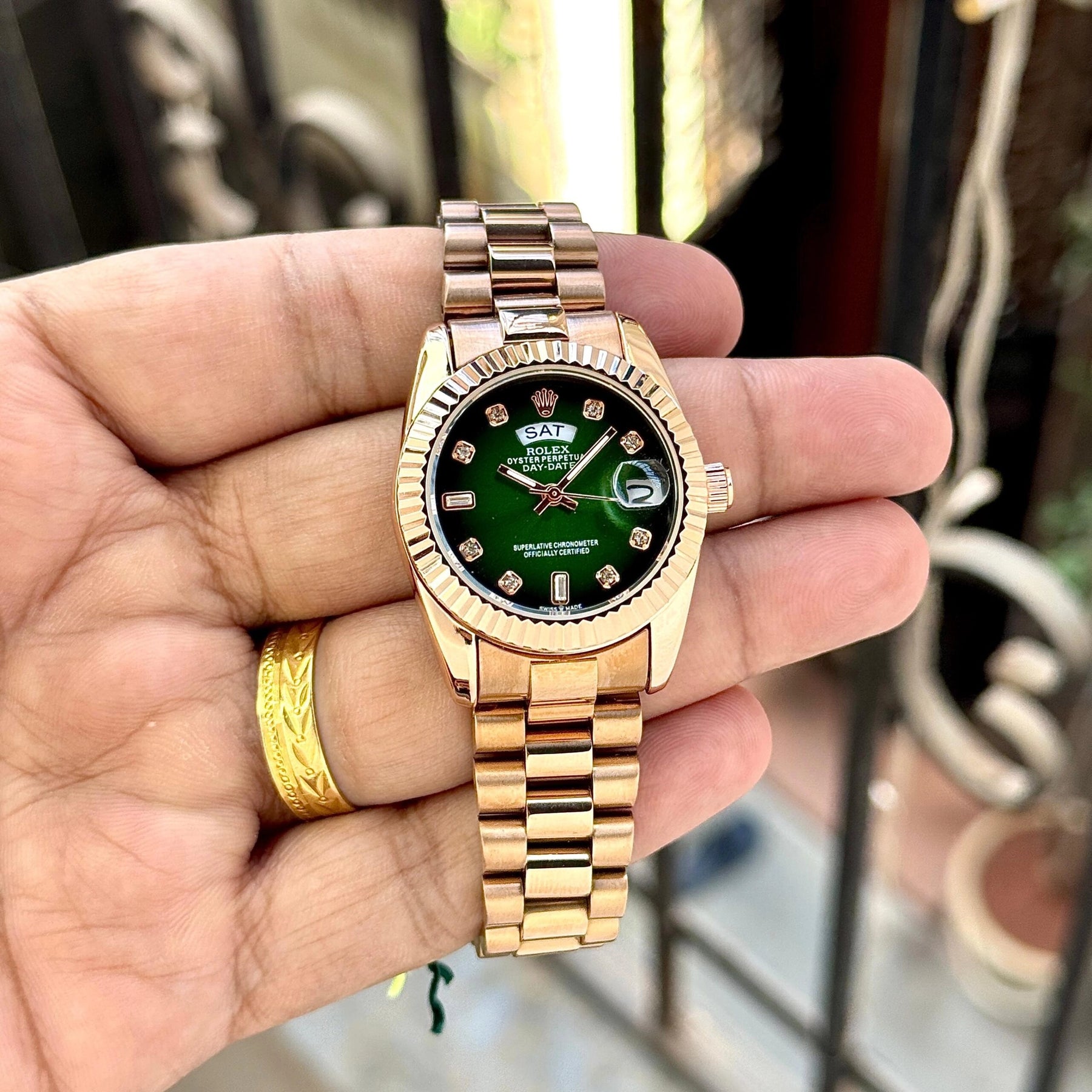 Rolex Day Date Green — zoomed view
