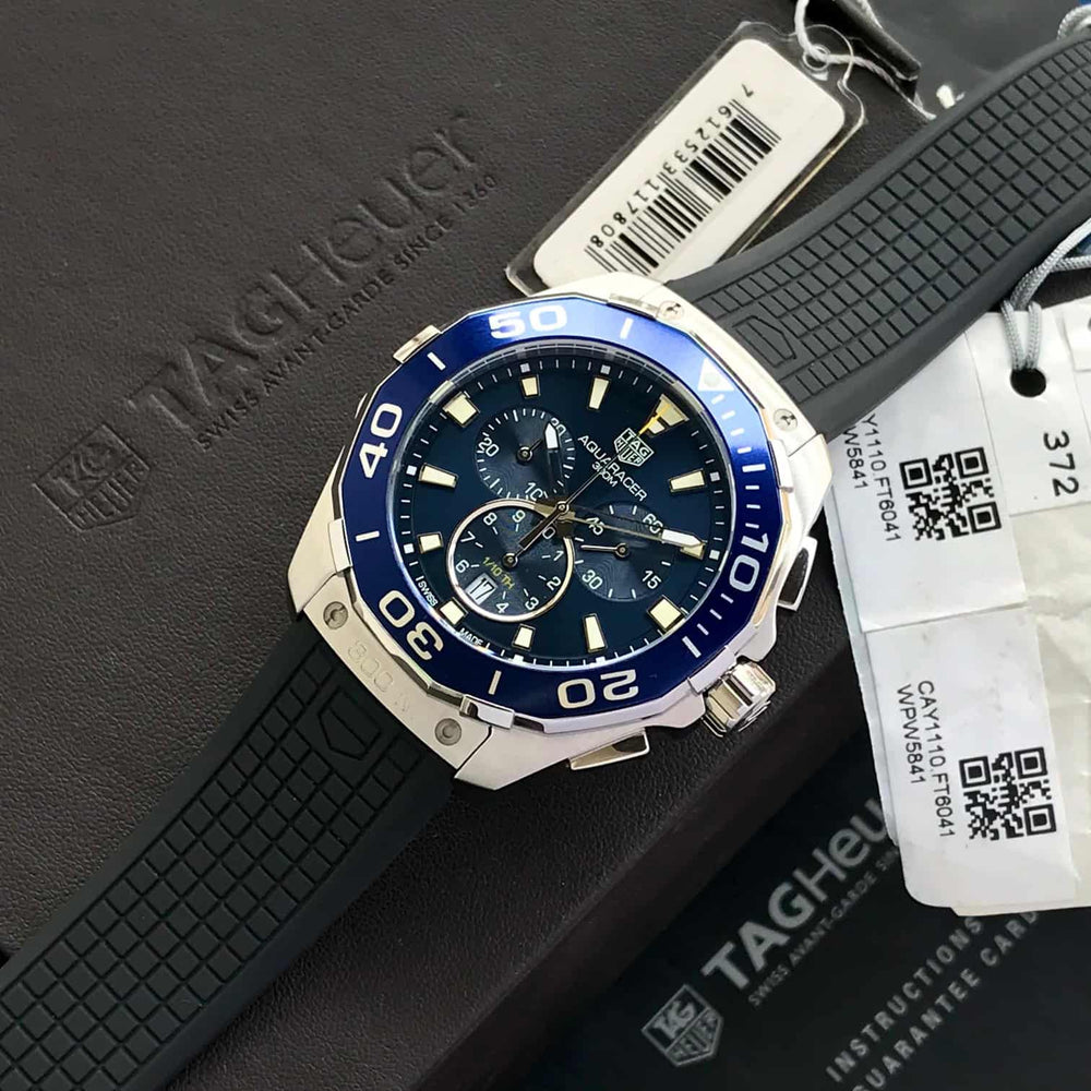 Tag Heuer Aquaracer Chronograph Blue Dial & Black Rubber Strap Quartz Mens Watch