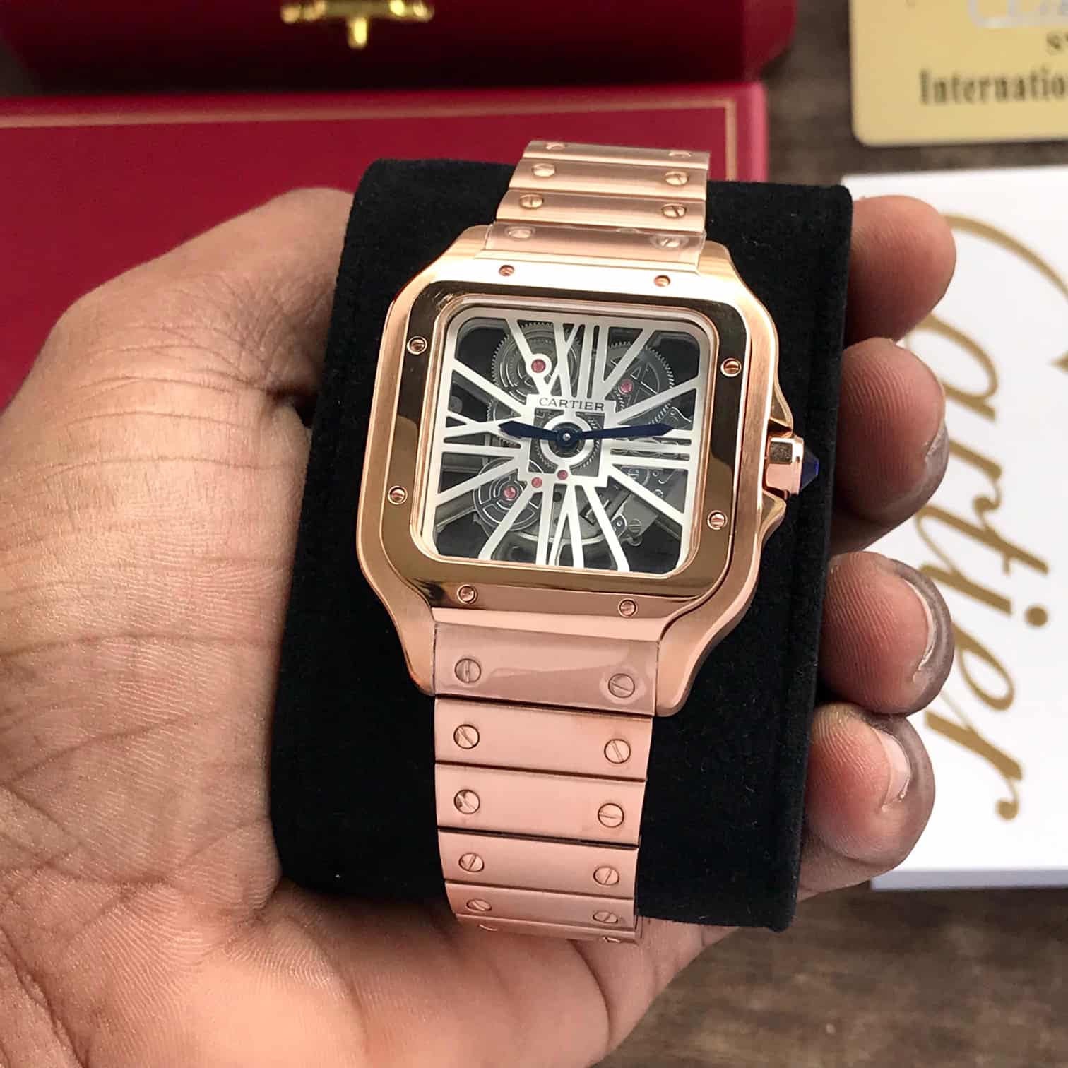 Cartier Santos De Skeleton Rosegold Automatic Men’s Watch — zoomed view