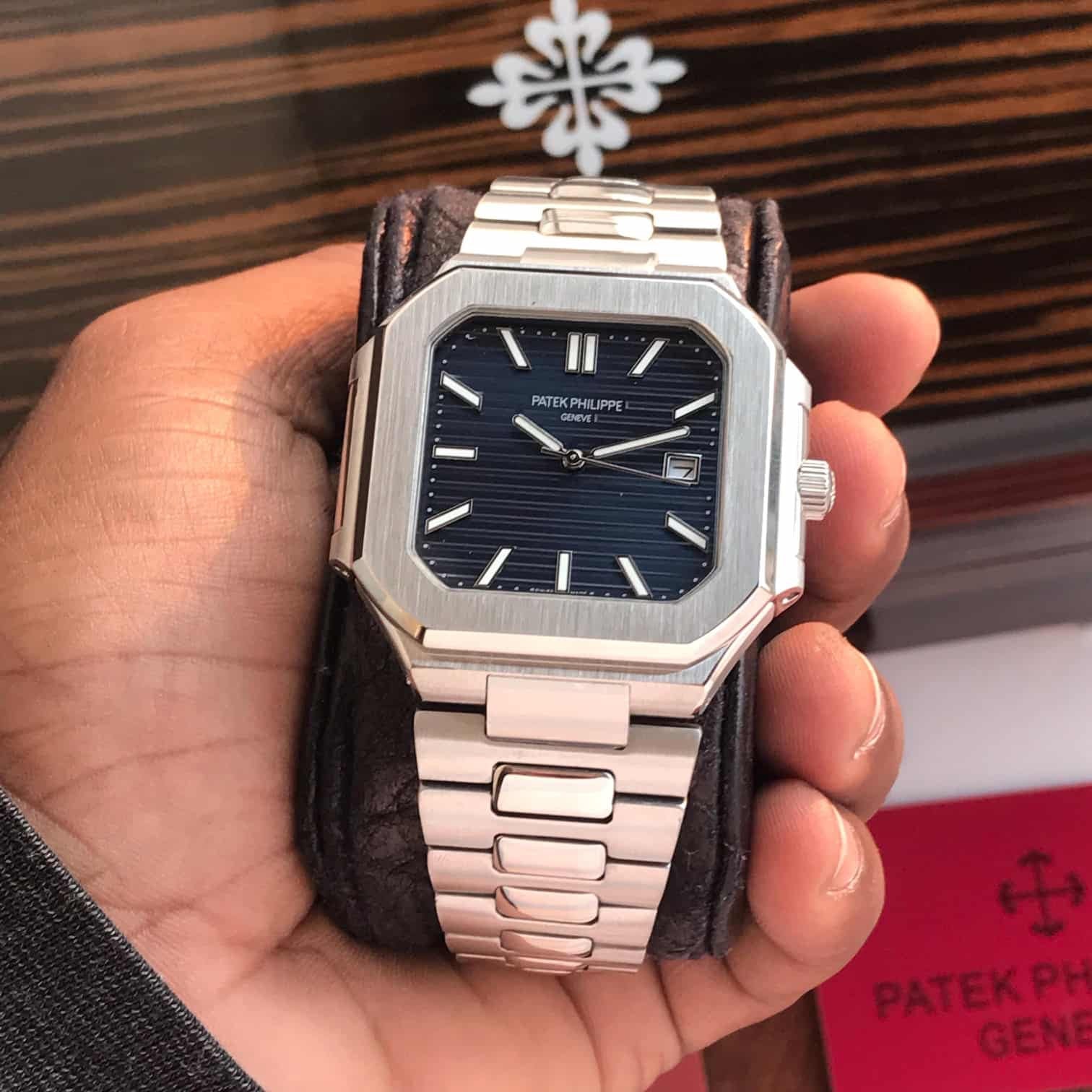 Patek Philippe Cubitus Stainless Steel Blue Dial Automatic Mens Watch — zoomed view