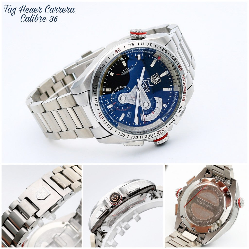 Watch TAG HEUER, Chronograph, Grand Carrera, Calibre 36 , Ref CAV5115, Case Stainless Steel, Unisex, Men, Gift Birthday, Anniversary