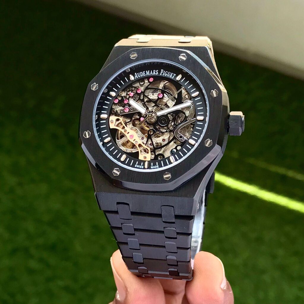 Audemars Piguet Royal Oak Double Balance Wheel Open worked Skeleton Dial Full Black Automatic Mens Watch — zoomed view
