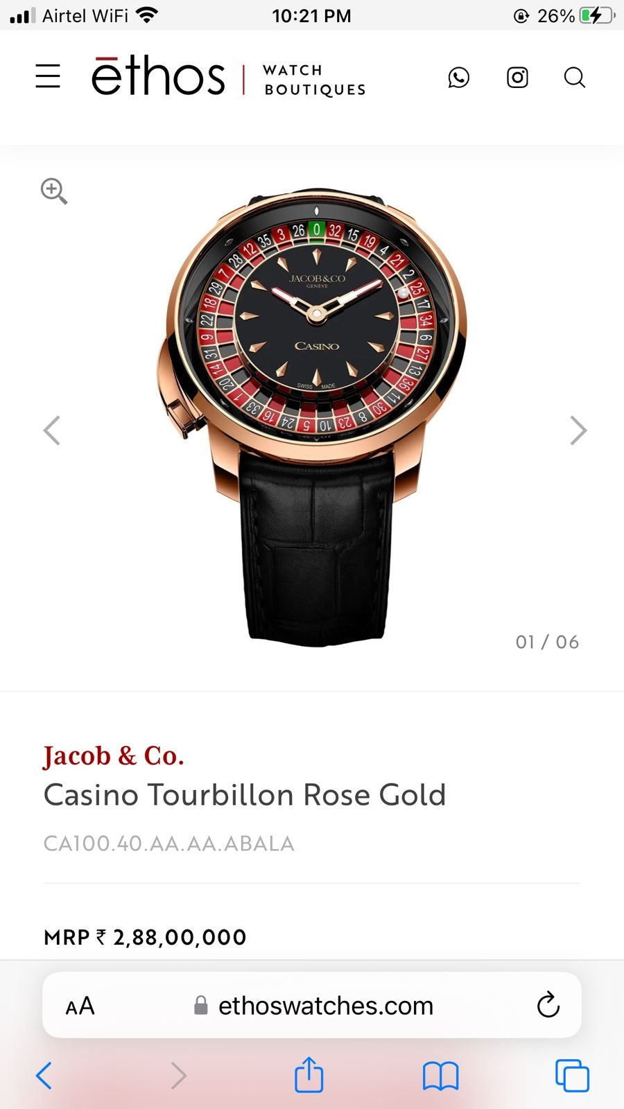 Jacob & Co. Casino Tourbillon Rose Gold Swiss Made Men’s Watch