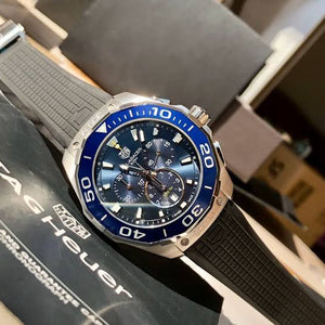 Tag Heuer Aquaracer Chronograph Blue Dial & Black Rubber Strap Quartz Mens Watch