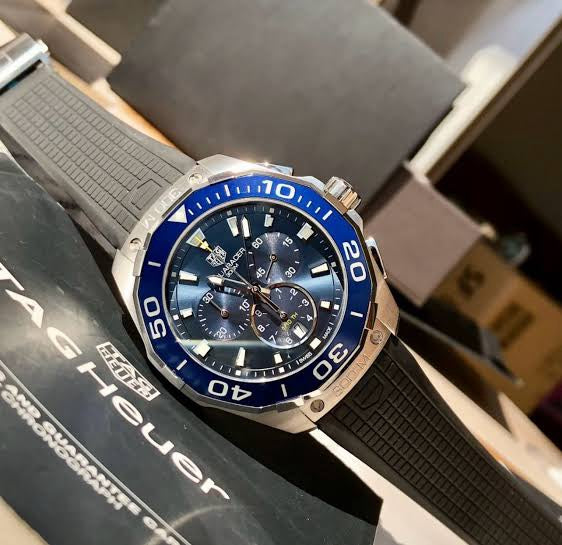 Tag Heuer Aquaracer Chronograph Blue Dial & Black Rubber Strap Quartz Mens Watch