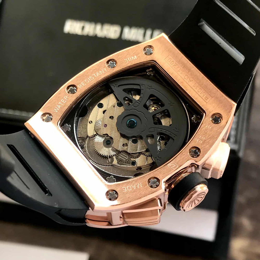 Richard Mille RM011-FM RoseGold Black Dial Swiss Automatic Premium Mens Watch