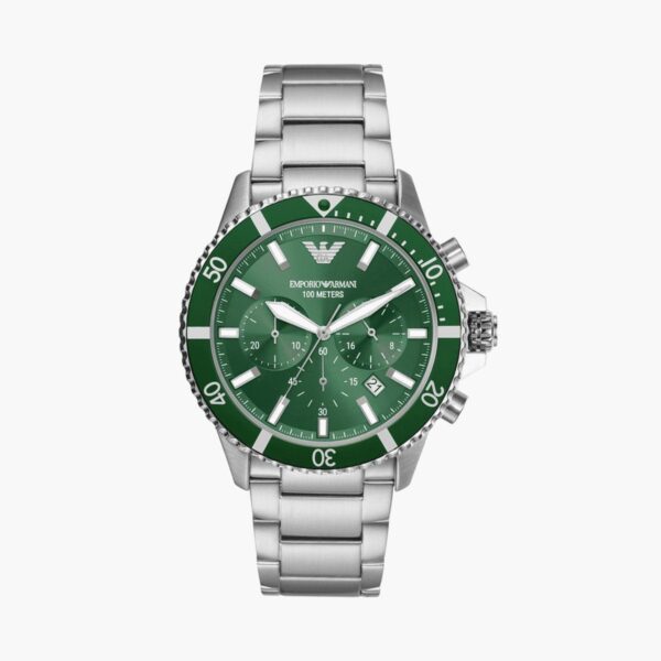 Emporio Armani AR11500 Stainless Steel Green Dial Chronograph Mens Watch — zoomed view