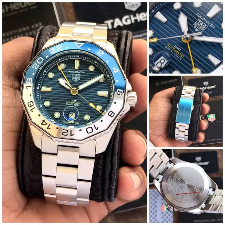 TAG Heuer Aquaracer Professional 300 GMT Blue Basel & Silver Chain Automatic Mens Watch