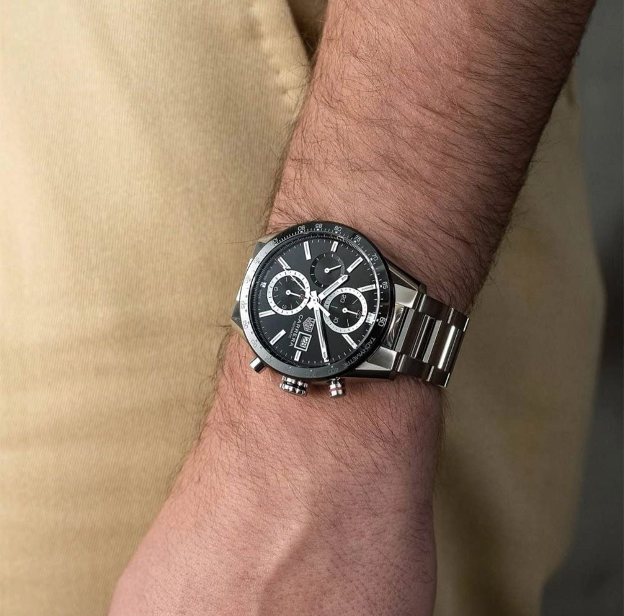 Tag Heuer Calibre 16 Silver Black Dial Japanese Quartz Chronograph’s Mens Watch