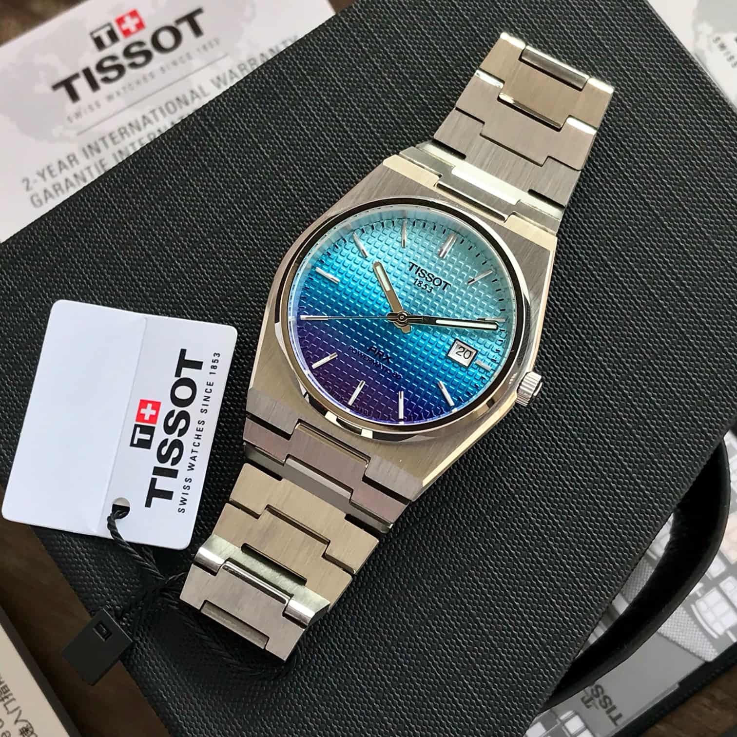 Tissot PRX Japanese Premium Japanese Quartz Blue Dial Mens Watch — zoomed view