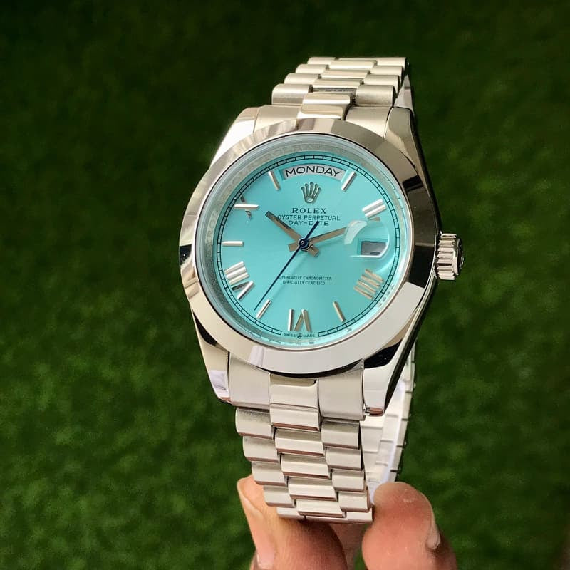Rolex Day Date 41 Stainless Steel Sky Blue Dial Japanese Master Quality Men’s Watch — zoomed view