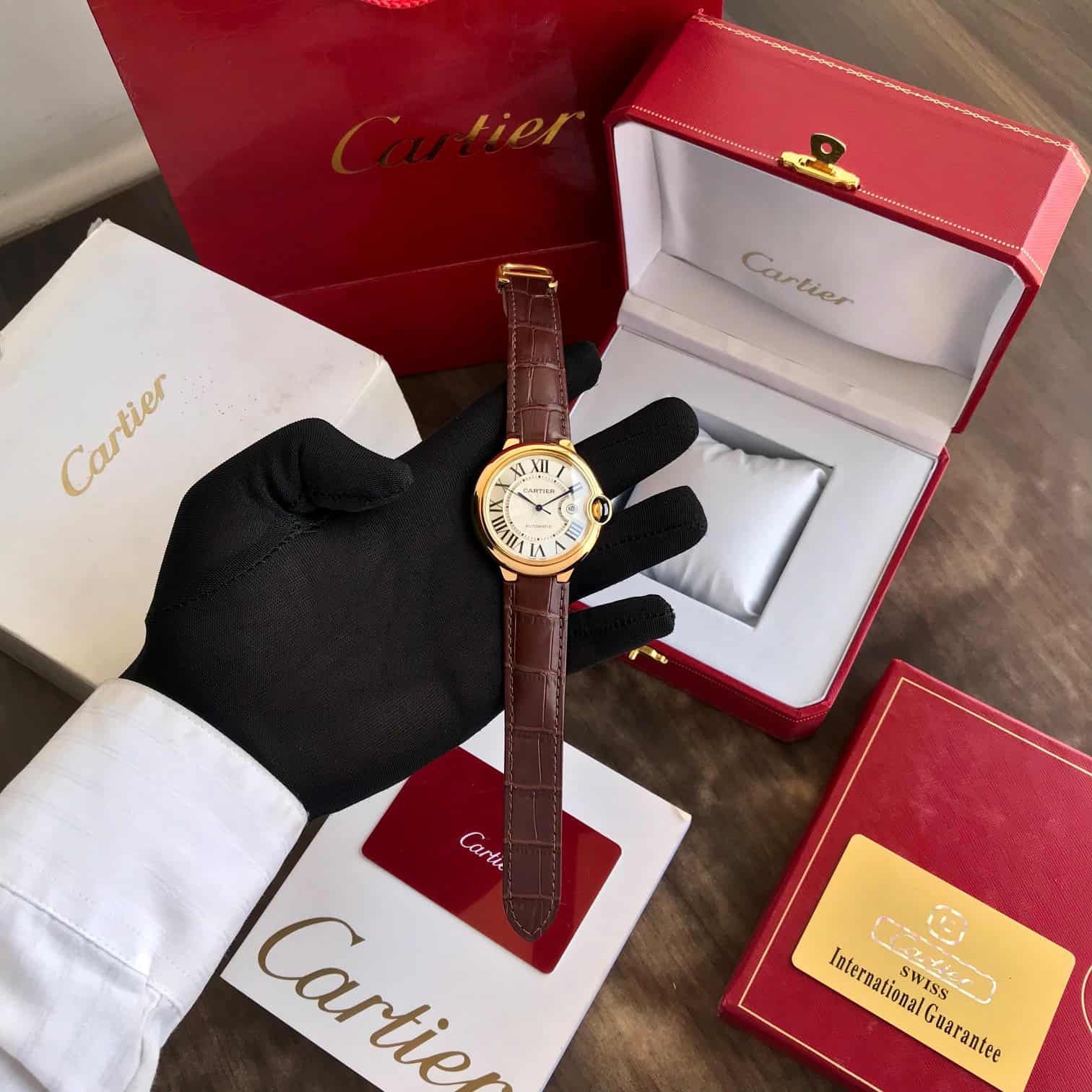 Cartier Ballon Bleu Japanese Automatic White Dial Brown Belt Mens Collection