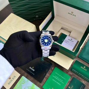 Rolex SkyDweller Silver Blue Dial Oyster Chain Belt Automatic Men’s Watch
