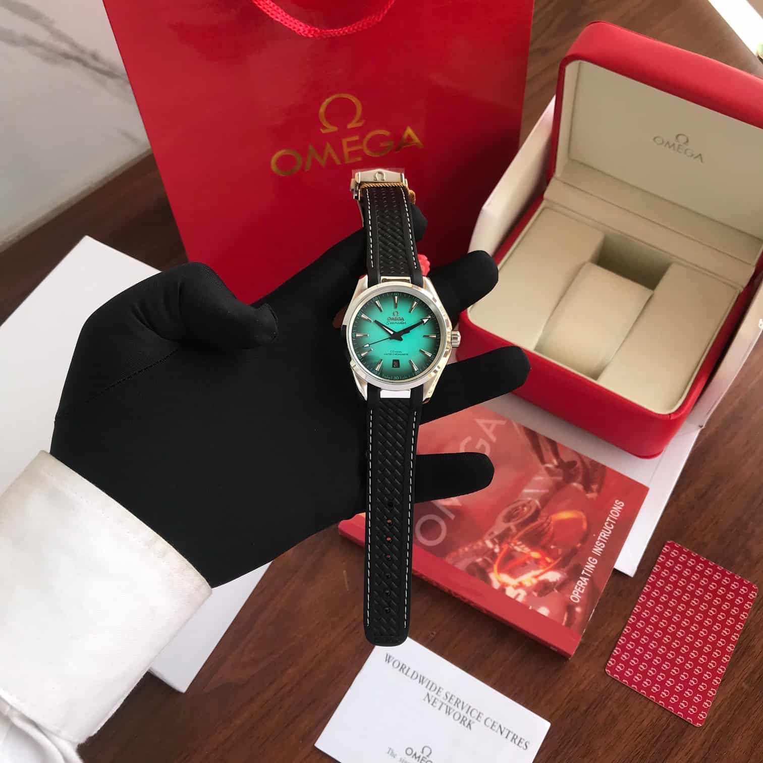 Omega Seamaster Aqua Terra Turquoise Dial Black Rubber Strap Automatic Mens Watch
