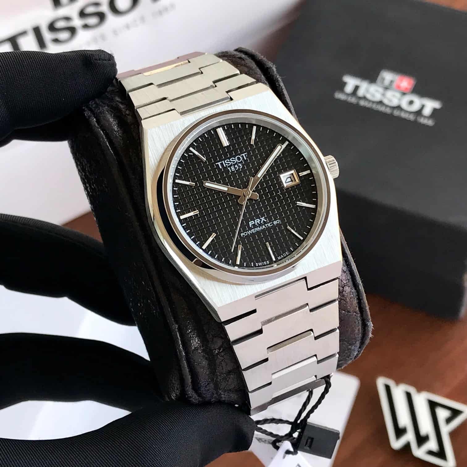 Tissot PRX Powermatic Japanese Black Dial Automatic Mens Watch — zoomed view