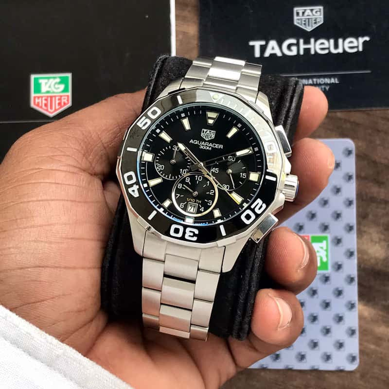 Tag Heuer Aquaracer Stainless Steel Black Dial Master Quality Mens Watch — zoomed view
