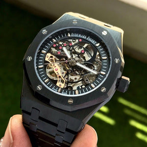 Audemars Piguet Royal Oak Double Balance Wheel Open worked Skeleton Dial Full Black Automatic Mens Watch