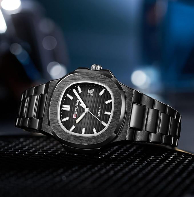 PORTIVE Steel Black -3002 Octagonal Analog Mens Watch (Black)