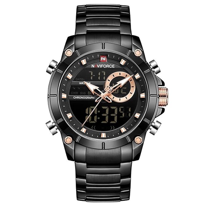 NAVIFORCE NF-9163 Analogue - Digital Black Dial Men's Watch (Black Dial Black Colored Strap)