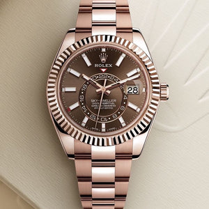 Rolex SkyDweller Rosegold Brown Dial Japanese Automatic Mens Watch