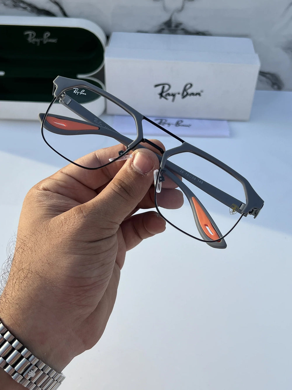 RB #4 METAL GREY BLUE CUT UV-400 SUNGLASSES