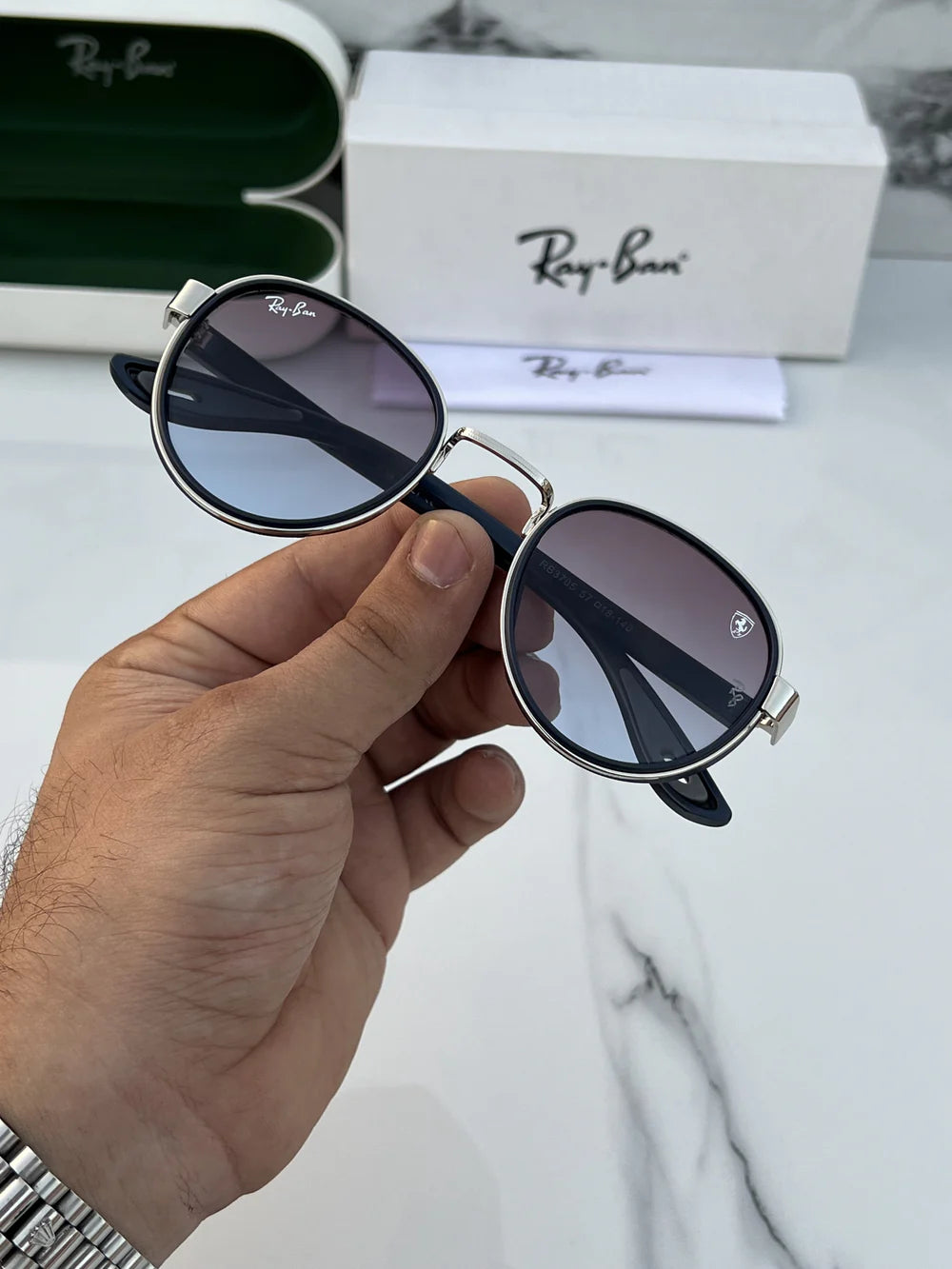 Ray Ban #2 METAL SILVER BLUE UV-400 SUNGLASSES