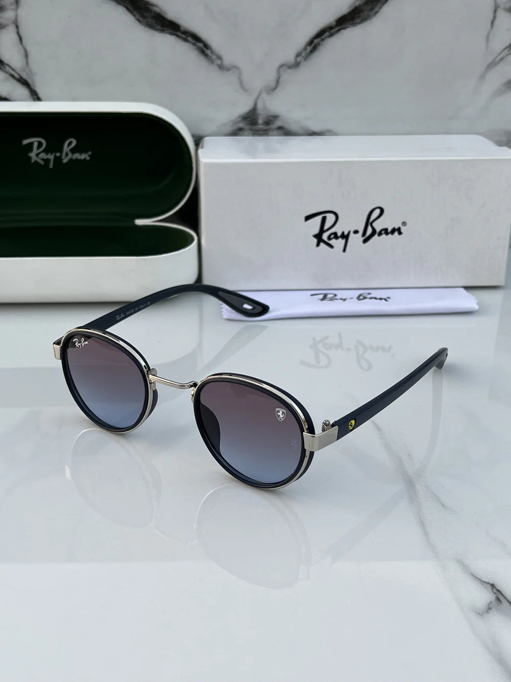 Ray Ban #2 METAL SILVER BLUE UV-400 SUNGLASSES — zoomed view