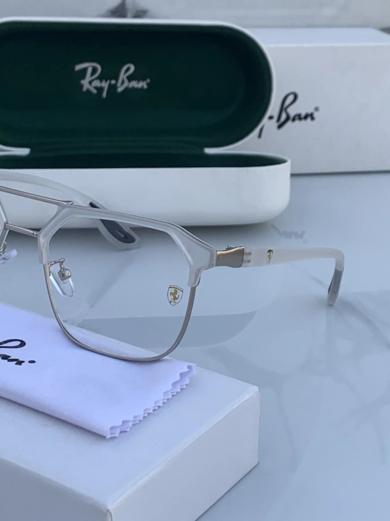 Ray Ban METAL WHITE BLUE CUT UV-400 SUNGLASSES
