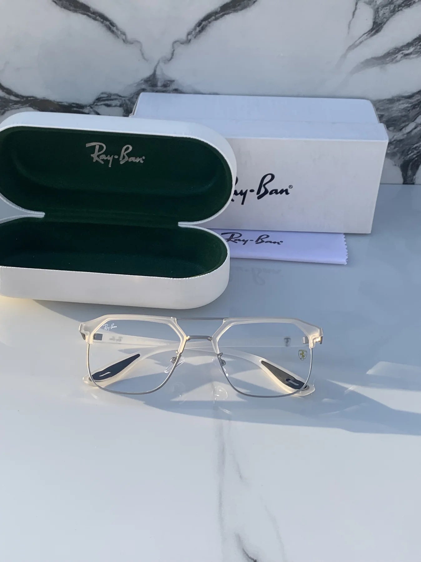 Ray Ban METAL WHITE BLUE CUT UV-400 SUNGLASSES