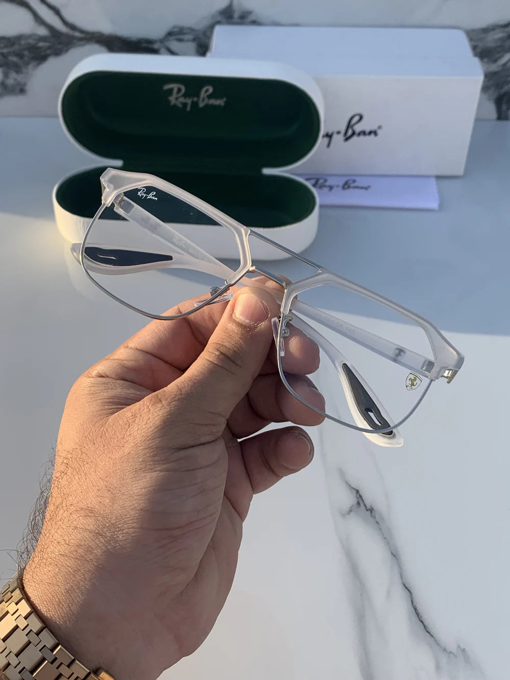 Ray Ban METAL WHITE BLUE CUT UV-400 SUNGLASSES