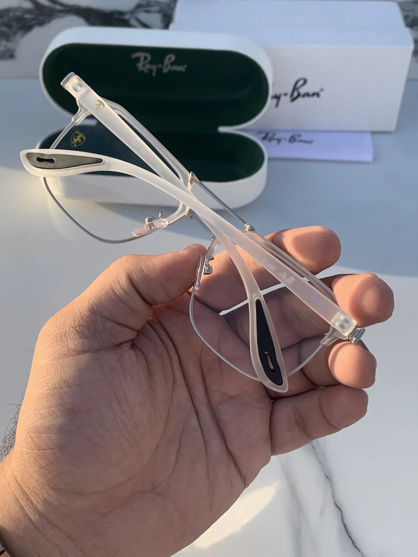 Ray Ban METAL WHITE BLUE CUT UV-400 SUNGLASSES