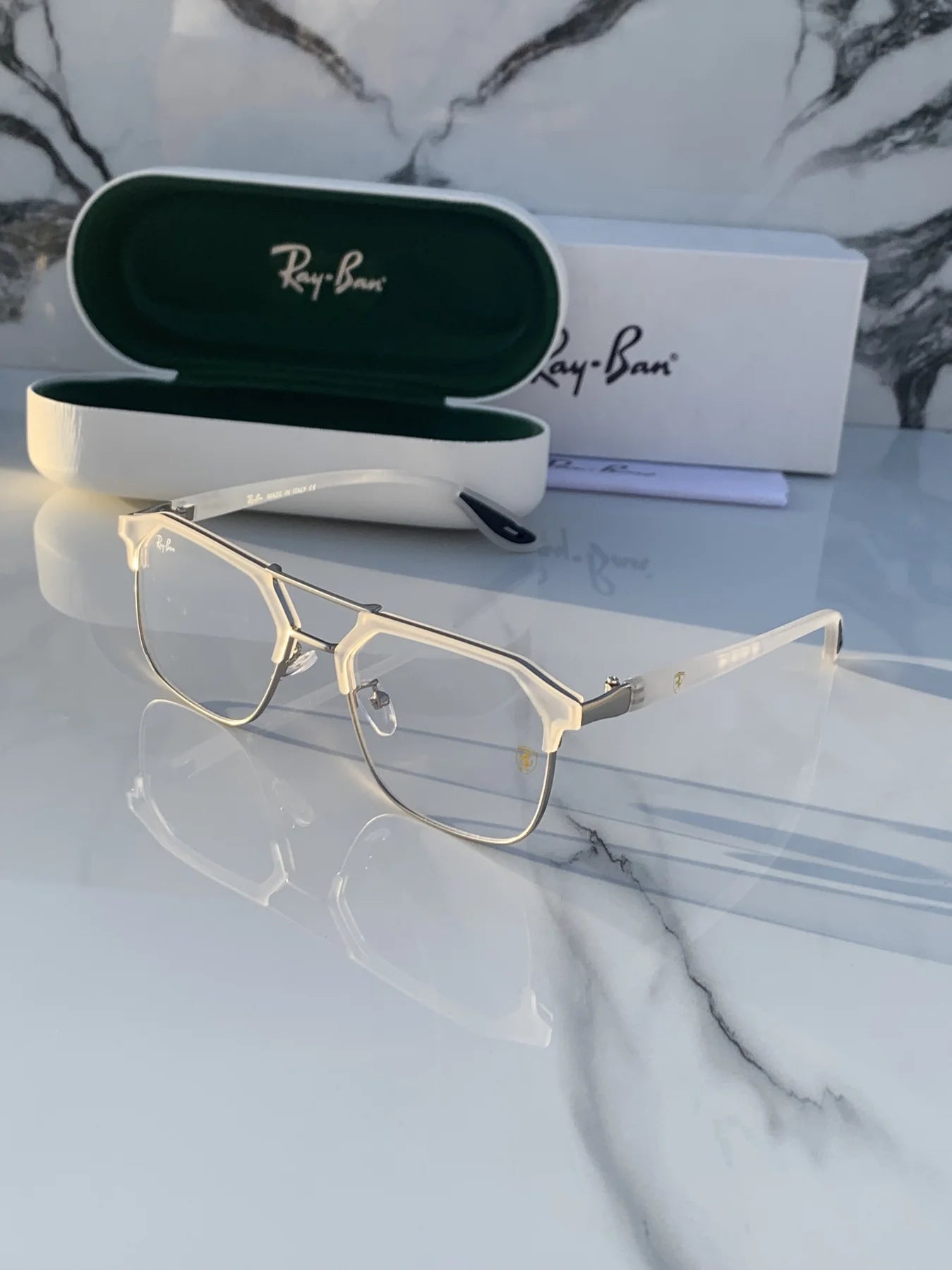 Ray Ban METAL WHITE BLUE CUT UV-400 SUNGLASSES