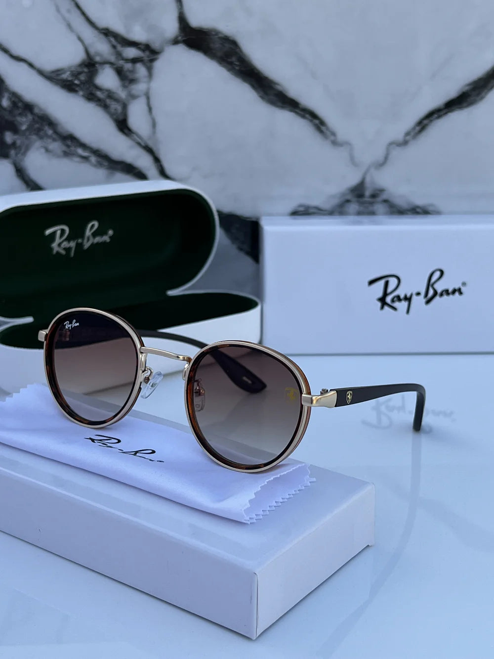 Ray ban  METAL GOLD TIGER BROWN UV-400 SUNGLASSES — zoomed view