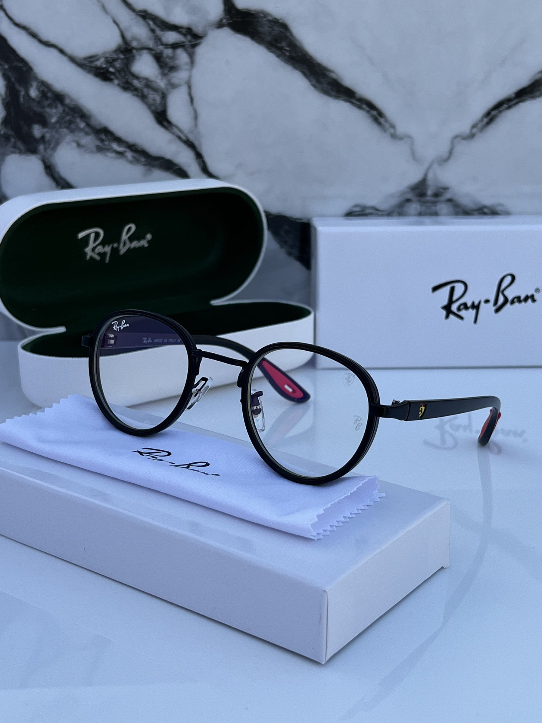 RB #2 METAL BLACK BLUE CUT SUNGLASSES — zoomed view