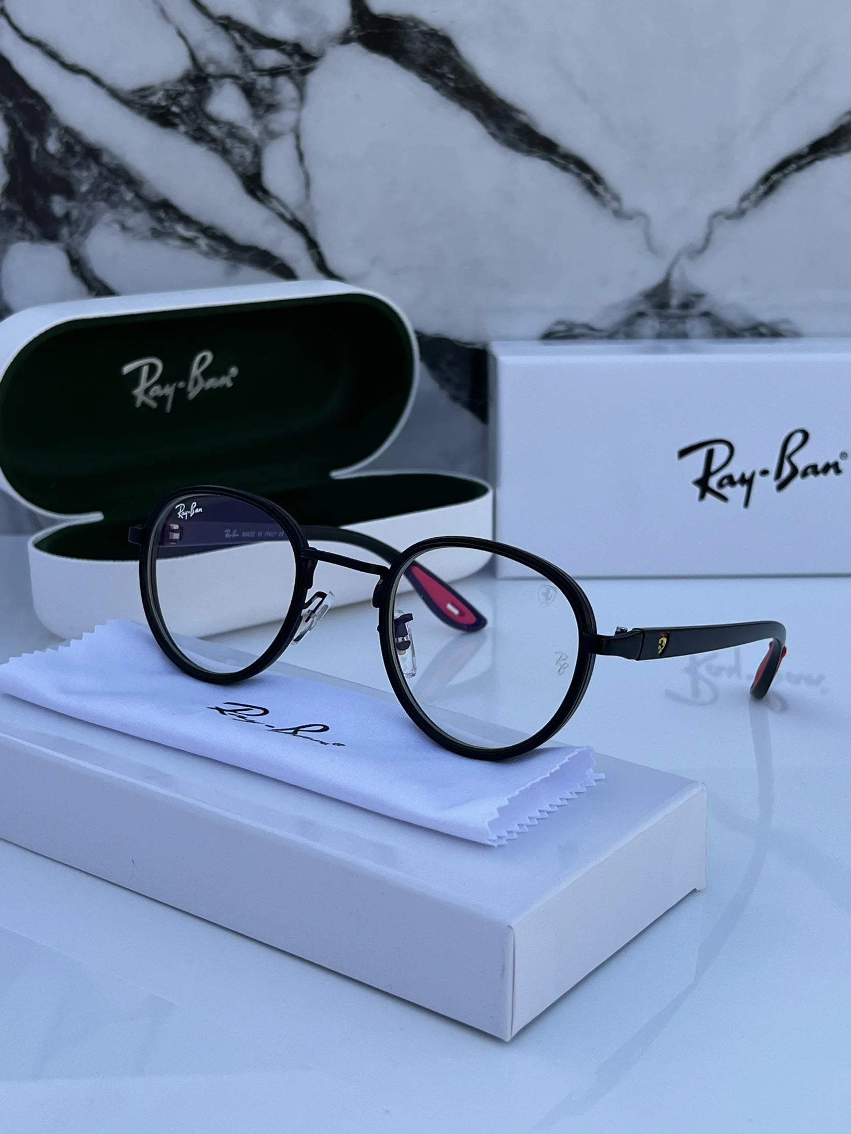 RB #2 METAL BLACK BLUE CUT SUNGLASSES — zoomed view
