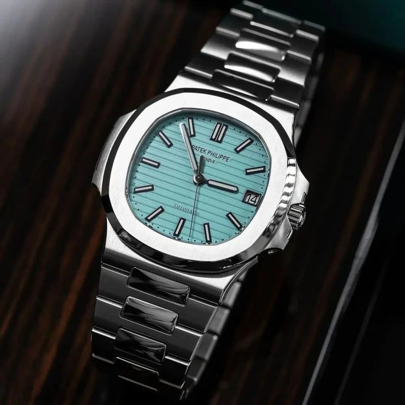 Patek Phillipe Nautilus Tiffany Dial Silver Metal premium Automatic Watch [OPEN BACK] — zoomed view