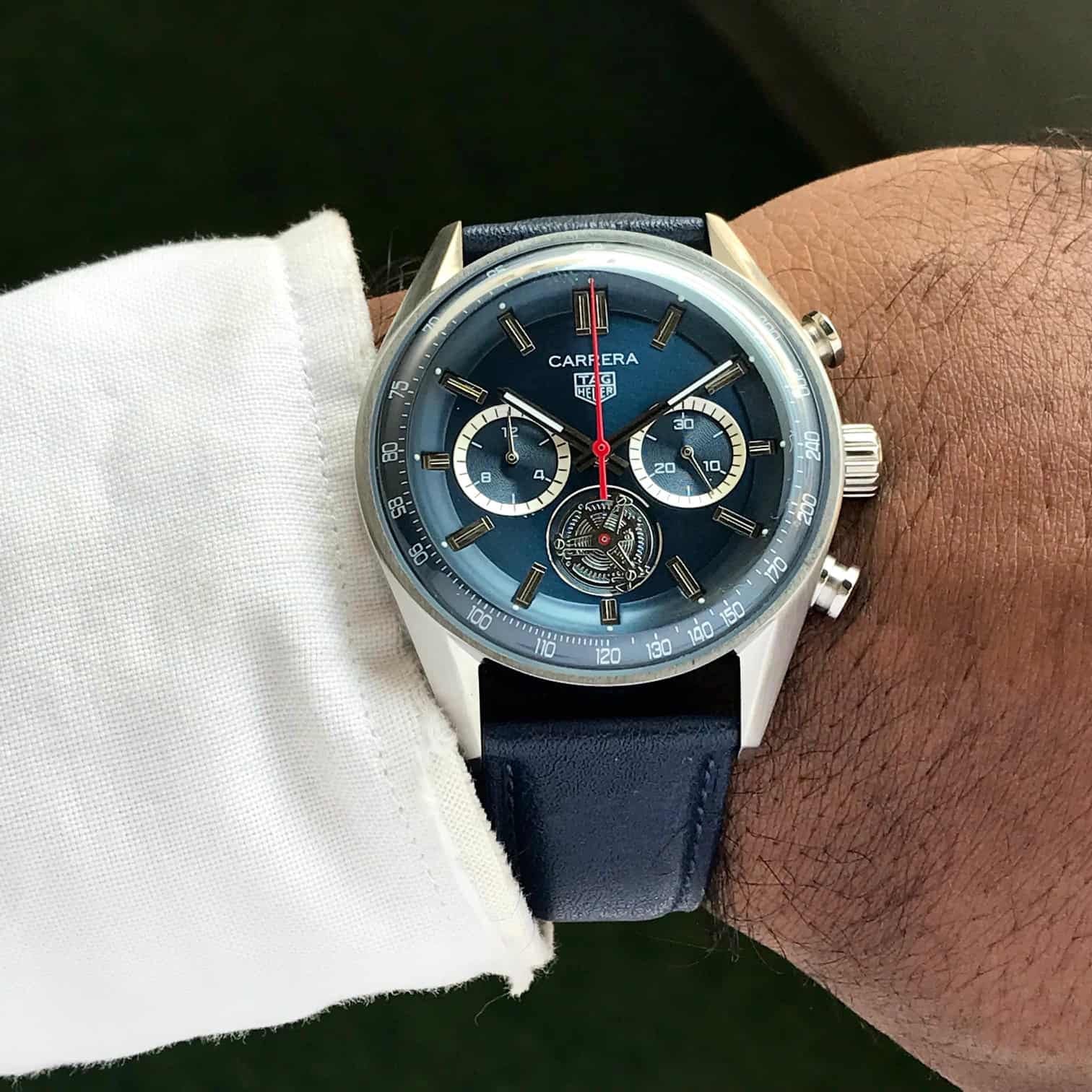 Tag Heuer Carrera Tourbillon 42mm Silver Blue Dial Mens Watch