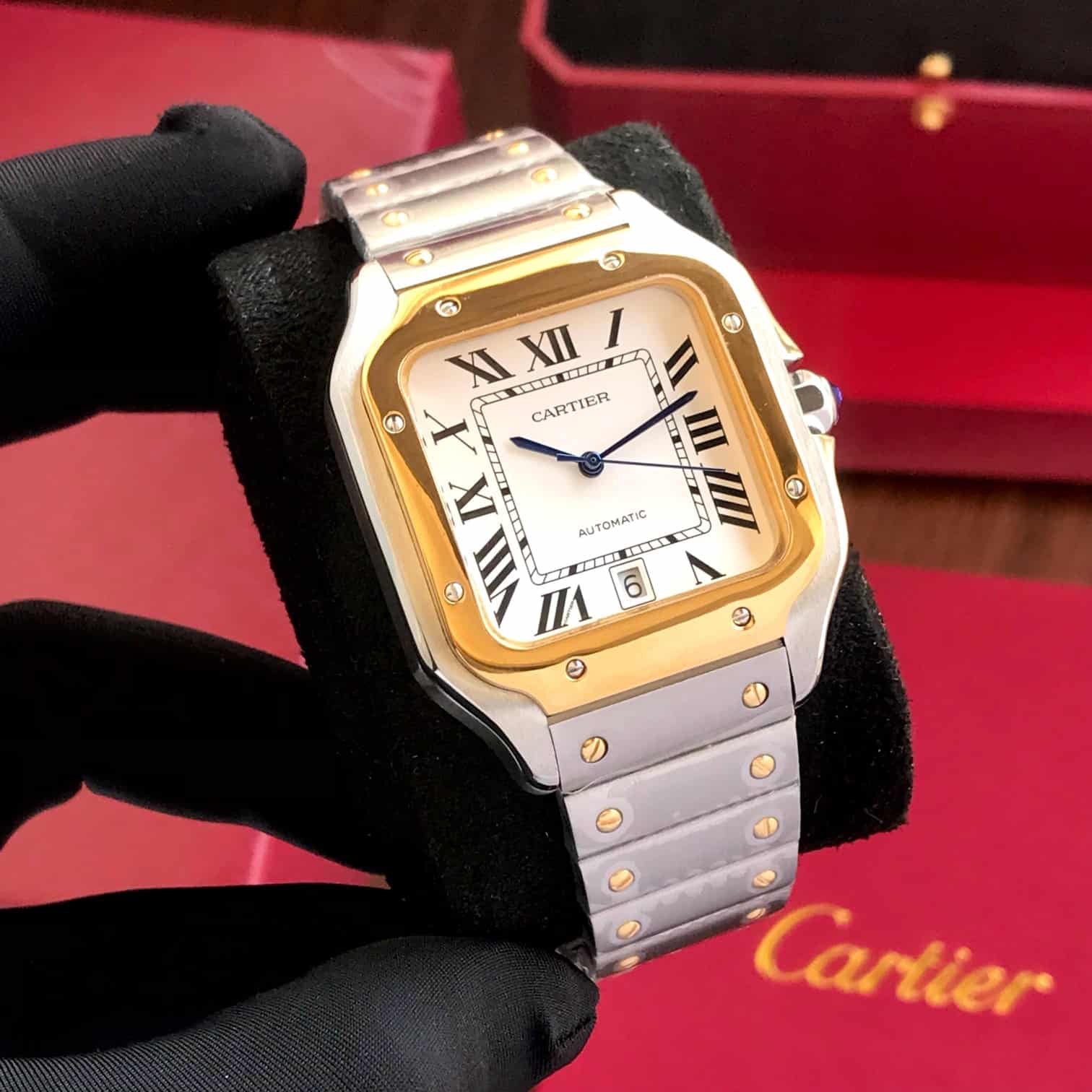 Cartier Santos De Japanese Pure Two Tone Automatic Mens Watch — zoomed view