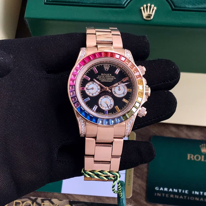 Rolex Rainbow Daytona Rose gold Tone Automatic Japanese Mens Watch — zoomed view