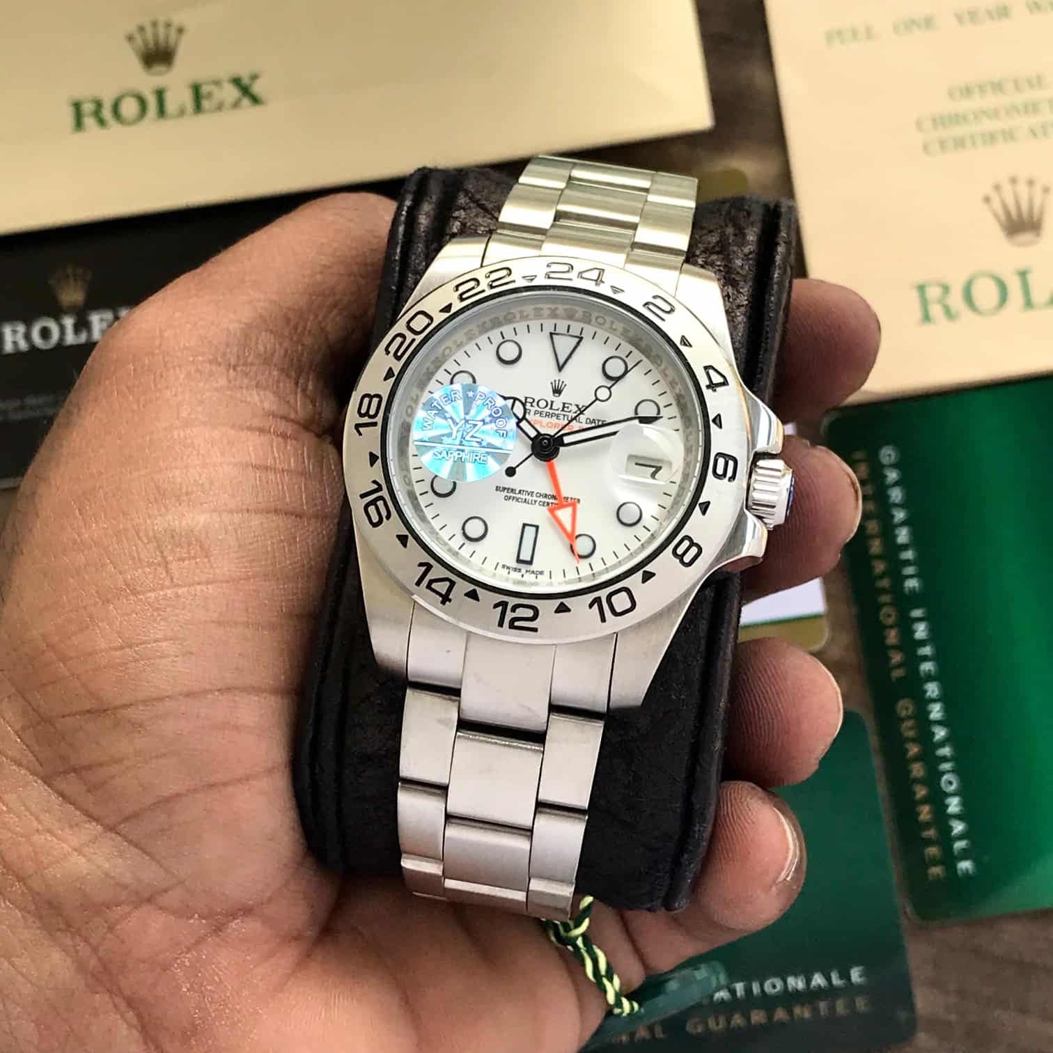 Rolex Explorer || Premiums Automatic Stainless Steel White Dial Mens Watch — zoomed view