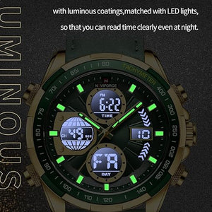 NAVIFORCE (orignal) Men's Military Digital Watches Analog Quartz Waterproof Watch Sport Multifunctional Leather Wristwatch