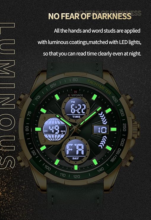 NAVIFORCE (orignal) Men's Military Digital Watches Analog Quartz Waterproof Watch Sport Multifunctional Leather Wristwatch