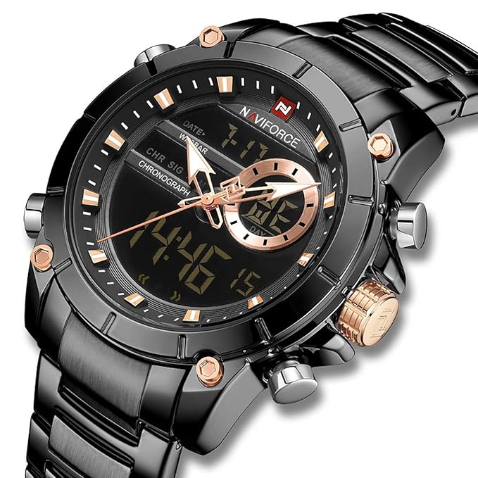 NAVIFORCE NF-9163 Analogue - Digital Black Dial Men's Watch (Black Dial Black Colored Strap)