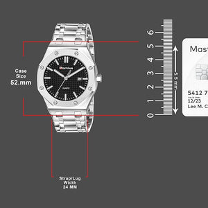 Portive Men's Silver Stainless Steel Watch, Quartz Movement, Date Display, Textured Dial