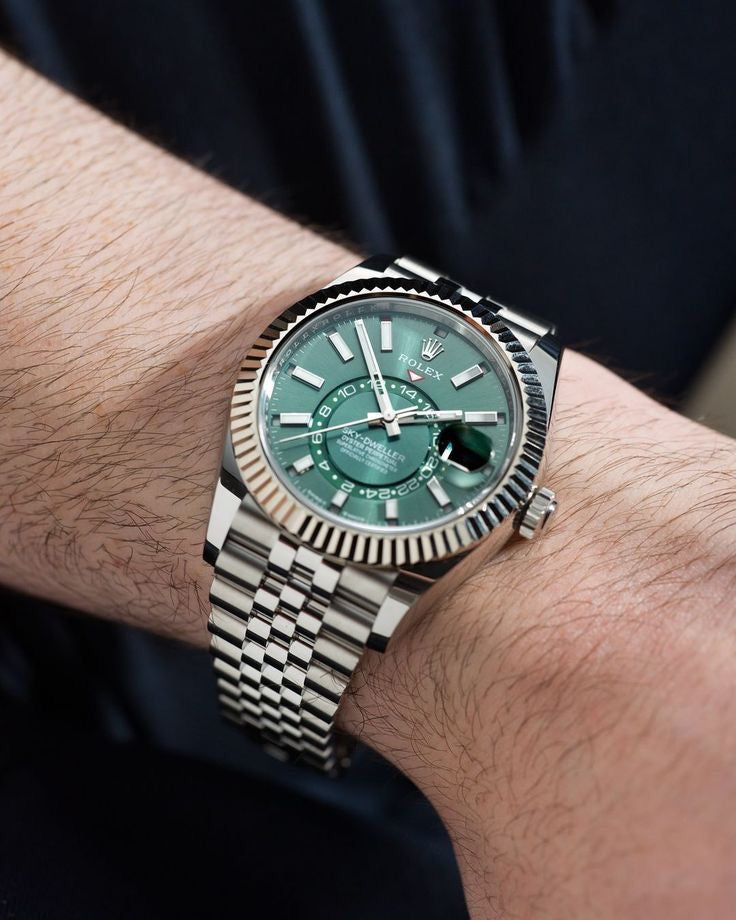 Rolex SkyDweller Silver Green Dial Jubli Chain Automatic Men’s Watch