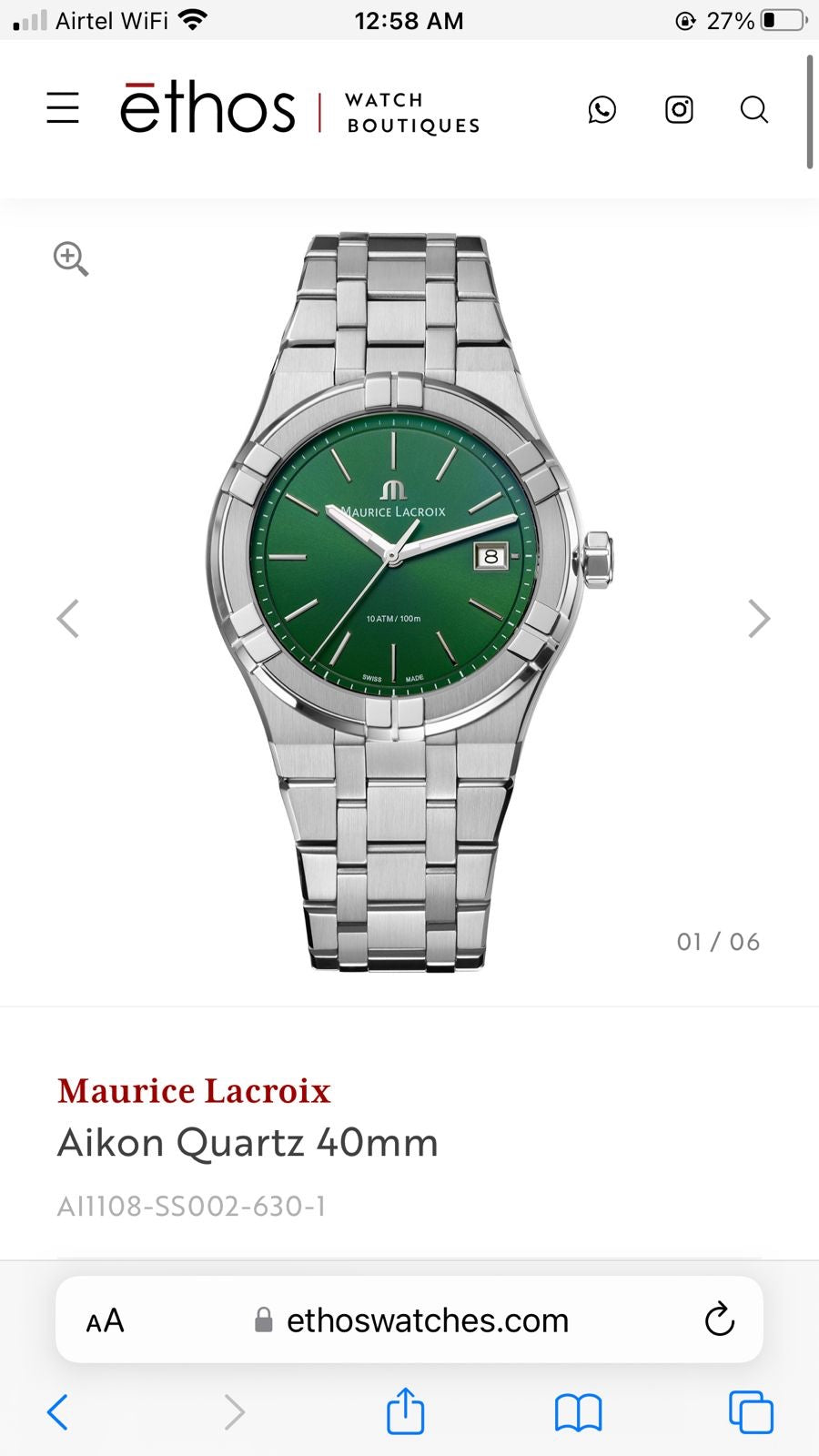 Maurice Lacroix Aikon Quartz 40mm Authentic Stainless Steel Green Dial