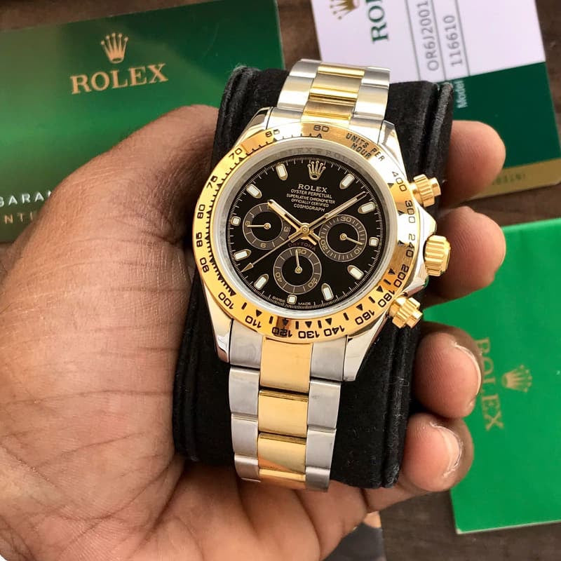 Rolex Daytona Panda Stainless Steel Gold & Black Dial Japanese Master Quality Automatic Men’s Watch — zoomed view