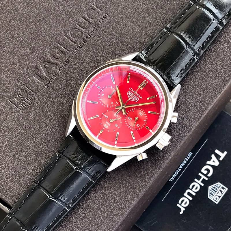 Tag Heuer Grand Carrera Red Dial & Black Leather Strap Japanese Master Quality Men’s Watch