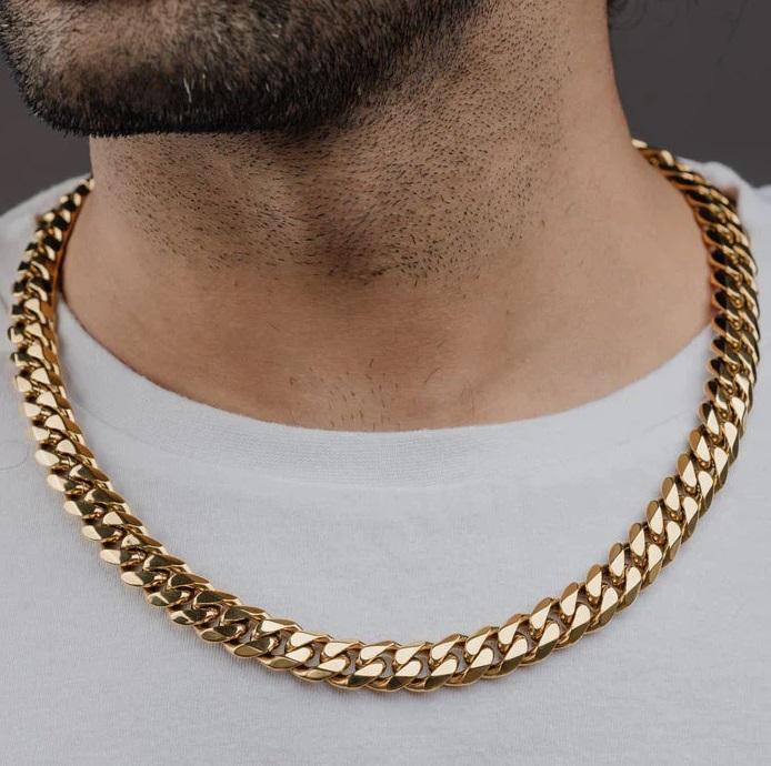 Hop, Men's Flat Link Chain Necklace, 18K gold plated — zoomed view