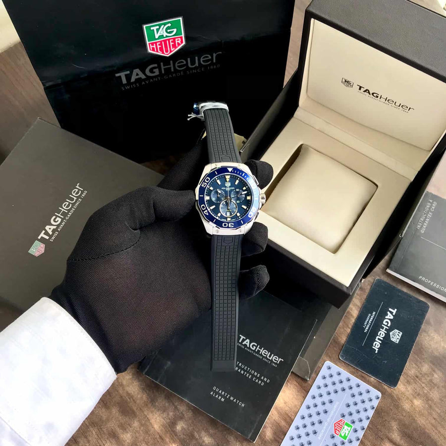 Tag Heuer Aquaracer Chronograph Blue Dial & Black Rubber Strap Quartz Mens Watch